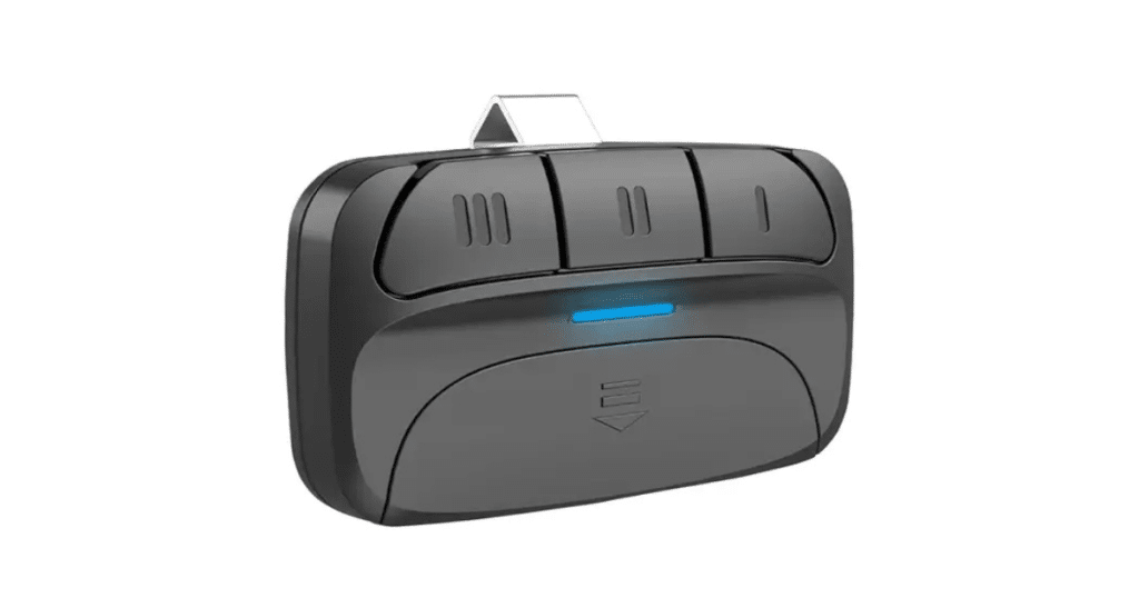 Black wireless mouse with blue LED indicator.